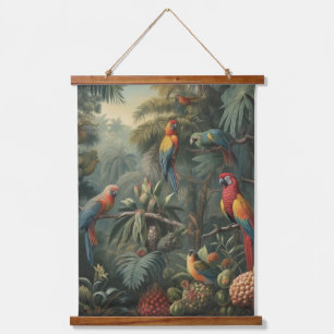 Botanische scène van papegaaien en ananassen hangend wandkleed