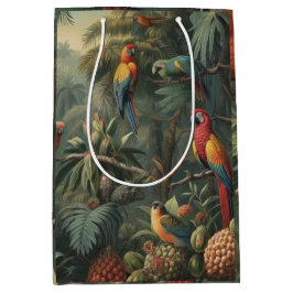 Botanische scène van papegaaien en ananassen medium cadeauzakje