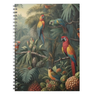 Botanische scène van papegaaien en ananassen notitieboek
