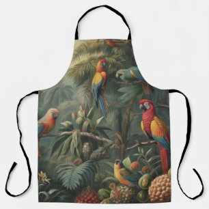 Botanische scène van papegaaien en ananassen schort