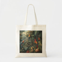 Botanische scène van papegaaien en ananassen tote bag