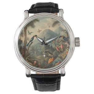  botanische scène van Toucans en Flowers Horloge