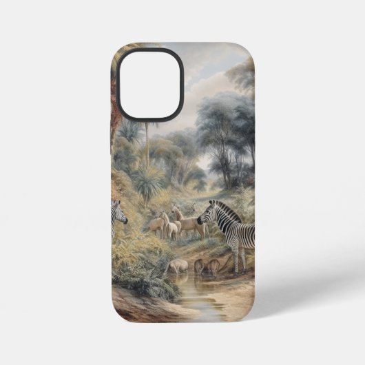 Botanische scène van zebra's en leeuwen in een oas iPhone hoesje (Achterkant)
