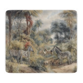 Botanische scène van zebra's en leeuwen in een oas snijplank (Voorkant)