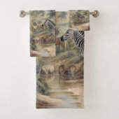 Botanische scène van zebra's in een oase bad handdoek (Insitu)