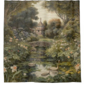 Botanische scène van zwanen in een Engelse tuin Douchegordijn (Voorkant)