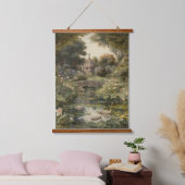 Botanische scène van zwanen in een Engelse tuin Hangend Wandkleed (Slaapkamer)