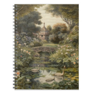 Botanische scène van zwanen in een Engelse tuin Notitieboek