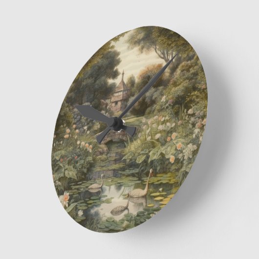 Botanische scène van zwanen in een Engelse tuin Ronde Klok (Hoek)