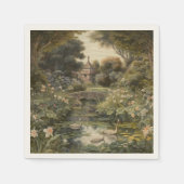 Botanische scène van zwanen in een Engelse tuin Servet (Voorkant)