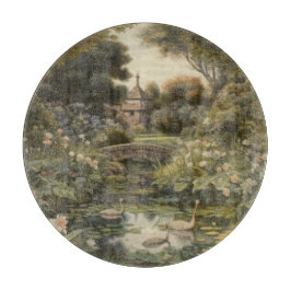 Botanische scène van zwanen in een Engelse tuin Snijplank