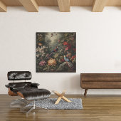 botanische scène vogelbloemen in het paradijs canvas afdruk