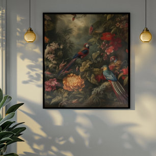 botanische scène vogelbloemen in het paradijs canvas afdruk