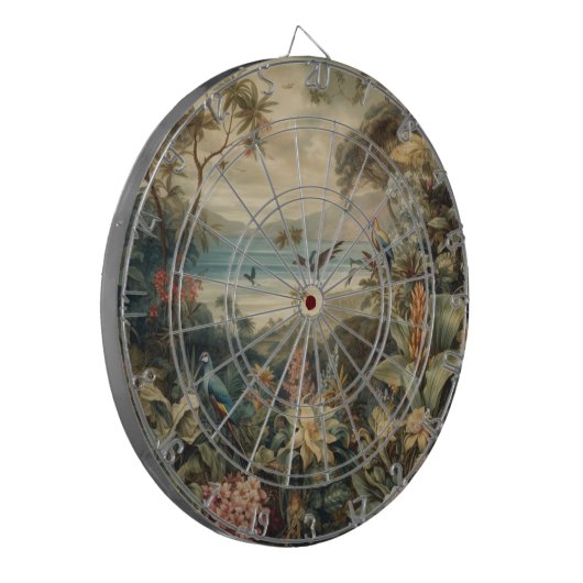 botanische scène vogelbloemen in het paradijs dartbord (Voorkant Links)