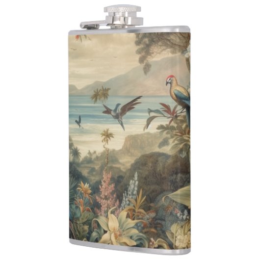  botanische scène vogelbloemen in het paradijs heupfles (Links)