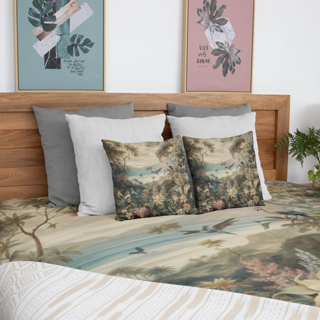  botanische scène vogelbloemen in het paradijs kussen (Creator heeft geüpload)