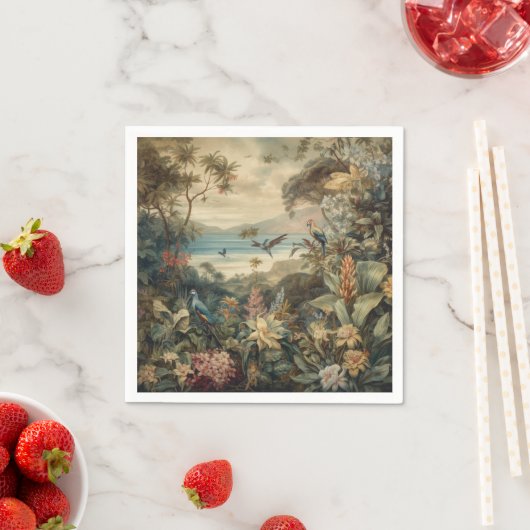 botanische scène vogelbloemen in het paradijs servet (Insitu)