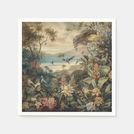 botanische scène vogelbloemen in het paradijs servet (Voorkant)