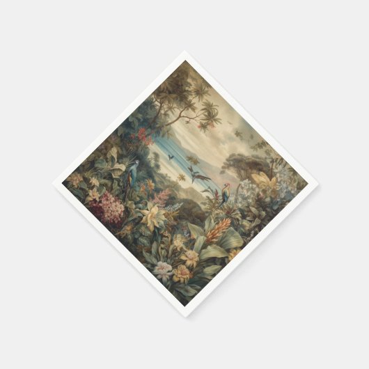 botanische scène vogelbloemen in het paradijs servet (Hoek)