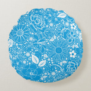 Botanische schoonheden Licht Blauw Rond Sierkussen Kussen