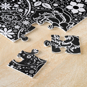 Botanische schoonheden Zwart wit Jigzaag Puzzle Legpuzzel