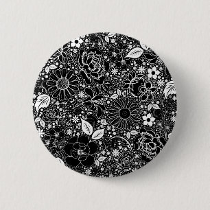 Botanische schoonheden zwart-wit ronde button 5,7 cm