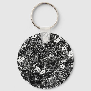 Botanische schoonheden zwart-wit sleutelhanger