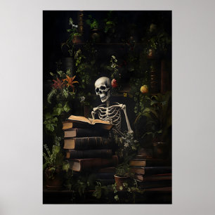 Botanische skelet bibliotheekprint, donkere academ poster