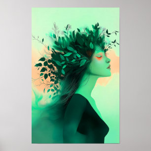 Botanische Smaragd Vrouw Print