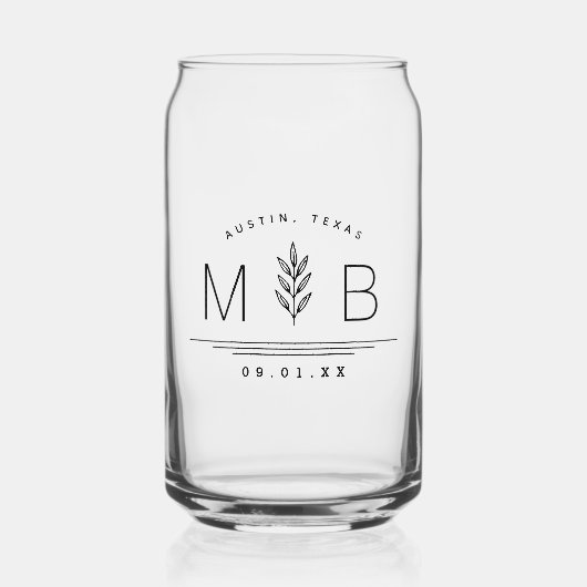 Botanische stam Bruiloft Monogram Blikvorm Glas (Voorkant)