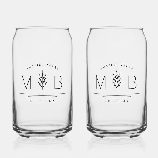 Botanische stam Bruiloft Monogram Blikvorm Glas (Voorkant)