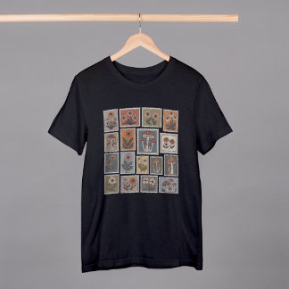  botanische stempel met bloemen en paddenstoel t-shirt