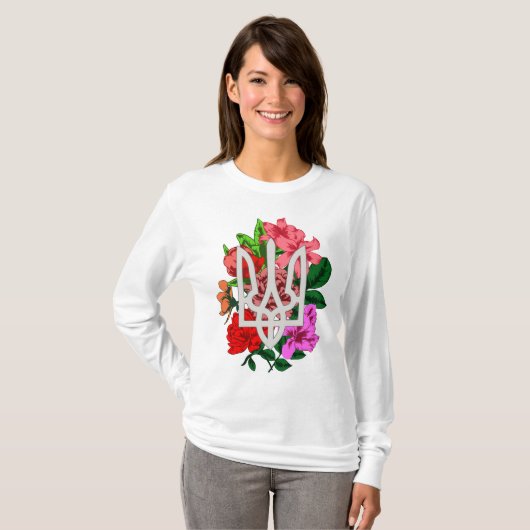 Botanische stilstand en Oekraïense trident tryzub  T-shirt (Voorkant volledig)