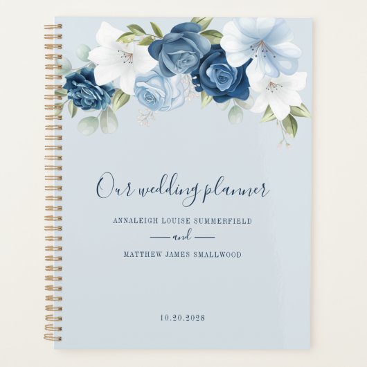 Botanische Stof Blauw Groene Huwelijk Planner (Voorkant)