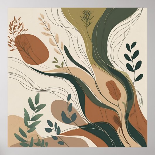 Botanische stroming – Abstracte Natuur in aardse t Poster (Voorkant)