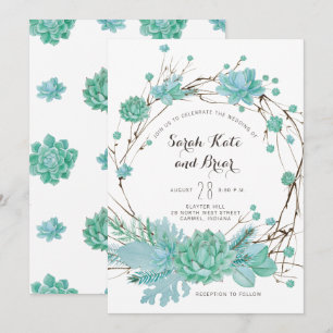 Botanische succulent groene bruiloft uitnodiging