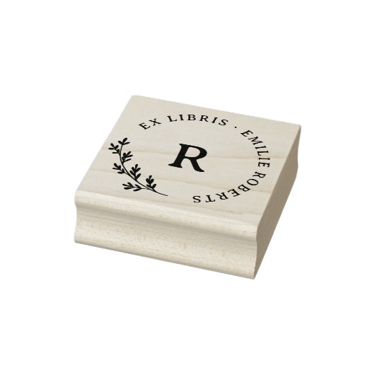 Botanische tak Initiaal ronde naam ex libris Rubberstempel (Stempel)