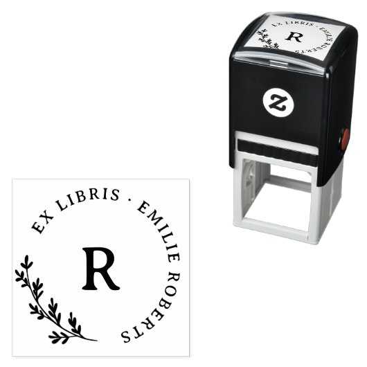 Botanische tak Initiaal ronde naam ex libris Zelfinktende Stempel (In situ)