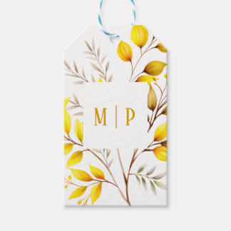 Botanische takken waterverf thema Gele kleuren Cadeaulabel