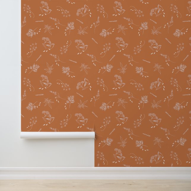 botanische terracotta behang (Applicatie)