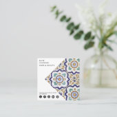  Botanische Tiles QR Code Social Media Icons Vierkante Visitekaartje (Staand voorkant)