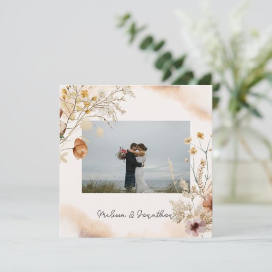 botanische tiny Floral bruiloft gewoon getrouwd Aankondiging (Staand voorkant)