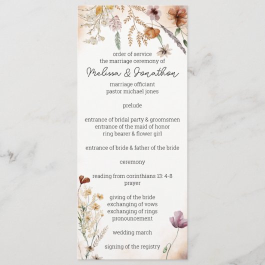  botanische tiny Floral Wedding Programma (Voorkant)