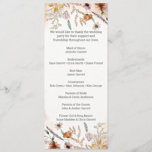  botanische tiny Floral Wedding Programma (Achterkant)