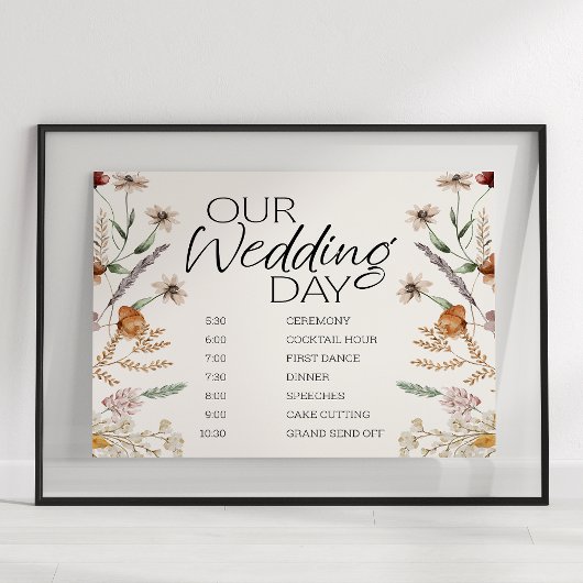 botanische tiny Floral Wedding Schedule Poster