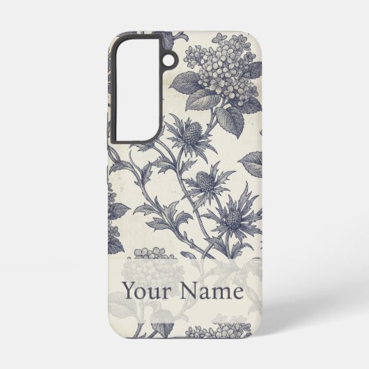Botanische Toile | Hydrangea & Zeeholly Maatwerk Samsung Galaxy Hoesje (Achterkant)