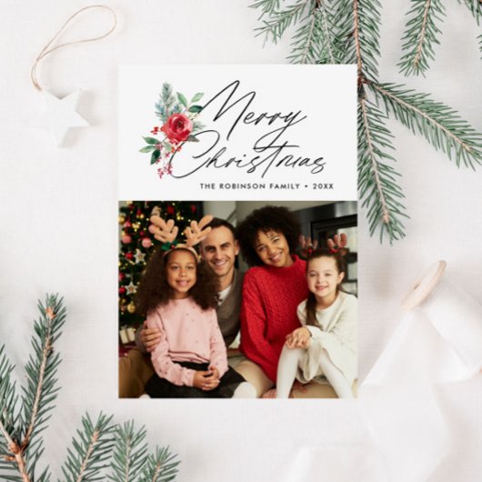 botanische trendy script kerstkaart