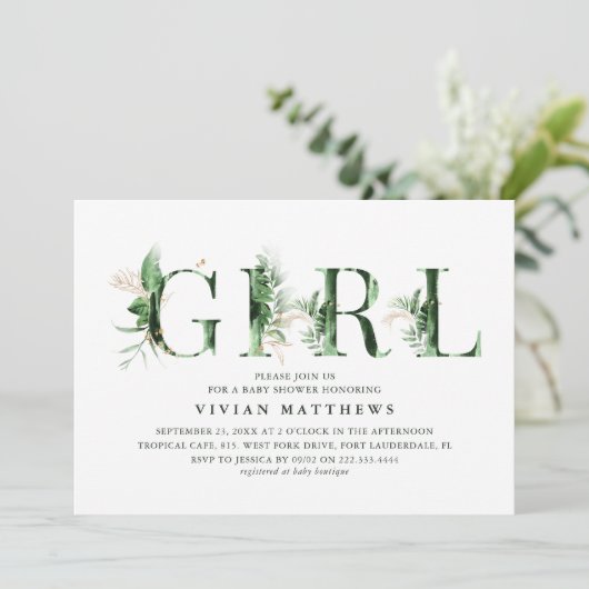 Botanische tropische groene Baby shower en goudbru Kaart (Staand voorkant)