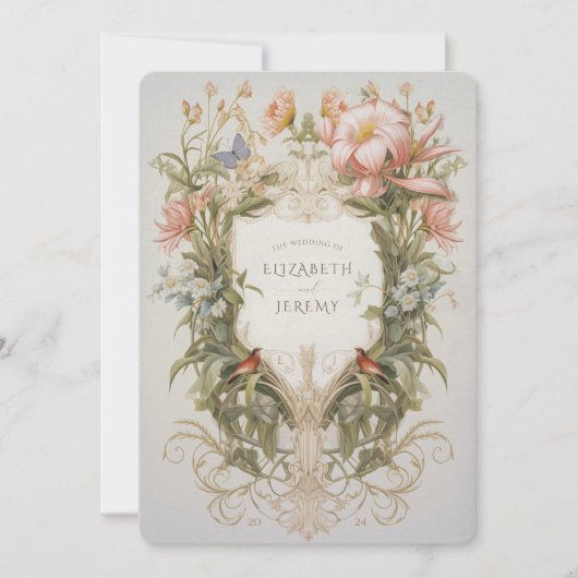 Botanische tuin Art Nouveau bruiloft uitnodiging (Voorkant)