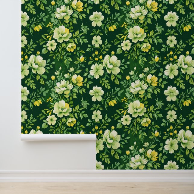 Botanische Tuin Groene Bloemschil en Stok Behang (Applicatie)